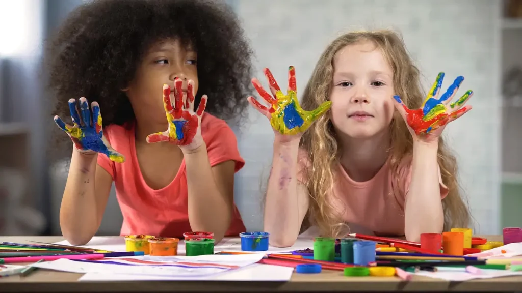 Children finger painting